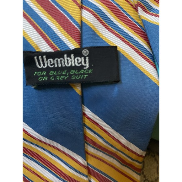 Wembley Men's 100% Silk Striped Neck Tie‎ Blue Multi 4" x 59" - Picture 2 of 4